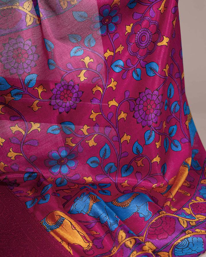 Mustard Color Tasar Silk Ethnic Printed Saree