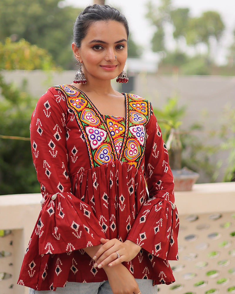 Maroon Color Cotton Gmathi Work Navratri Kediya