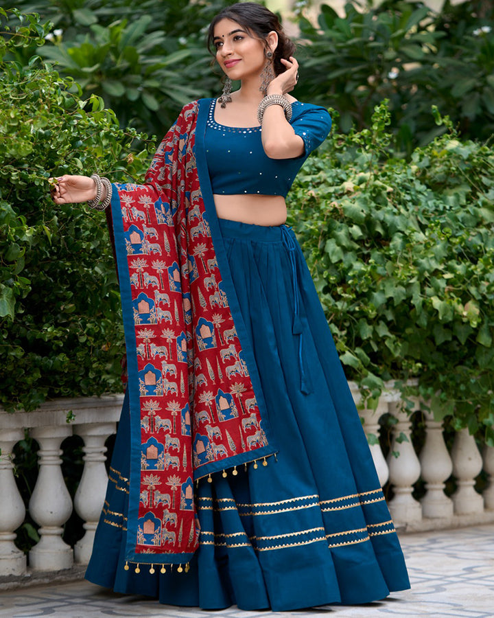 Designer Firozi Color Cotton Navratri Lehenga Choli