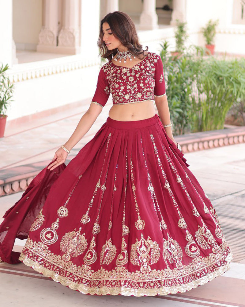 Maroon Color Vichitra Silk Embroidered Lehenga Choli