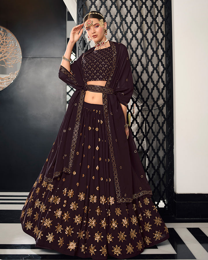 New Design Wine Color Georgette Lehenga Choli