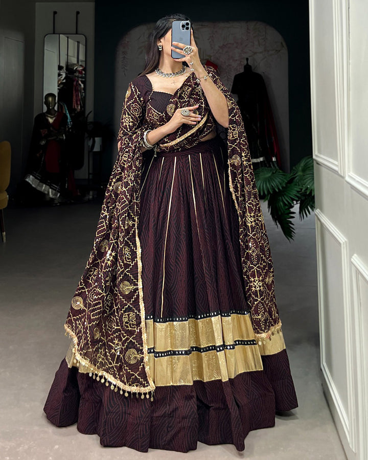 Brown Color Georgette Bandhej Print Gamthi Navratri Lehenga Choli