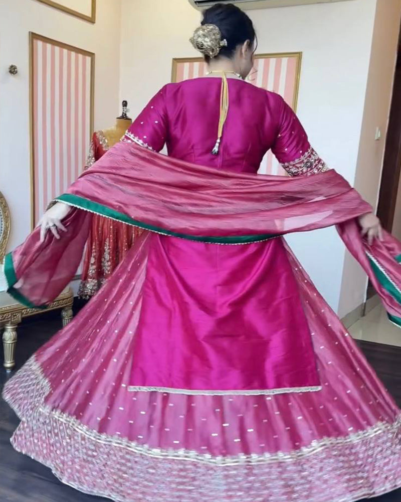 Magenta Pink Color Chinon Silk Embroidered Lehenga Choli