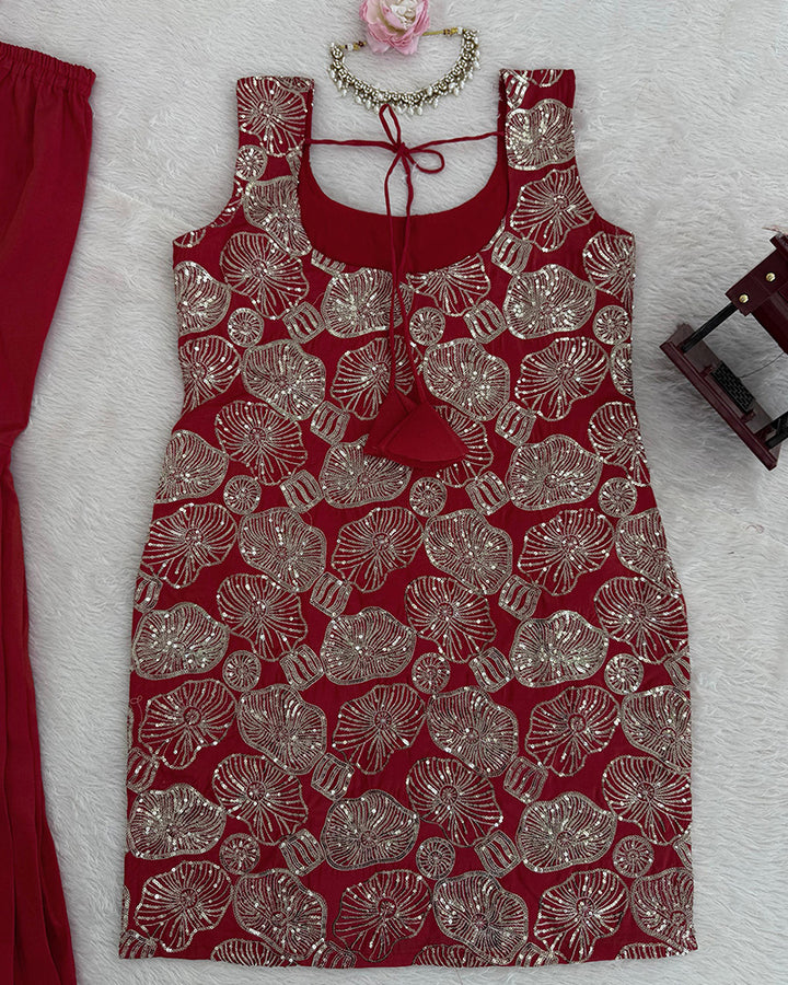 Rust Orange Color Shimmer Silk Sharara Suit