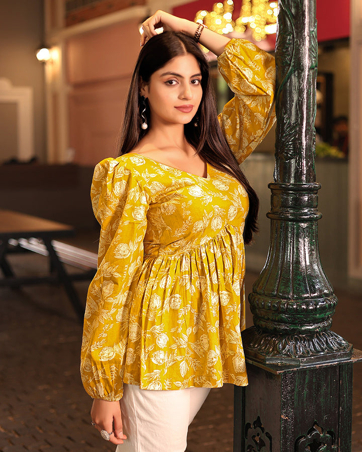 Designer Yellow Color Cotton Tunic