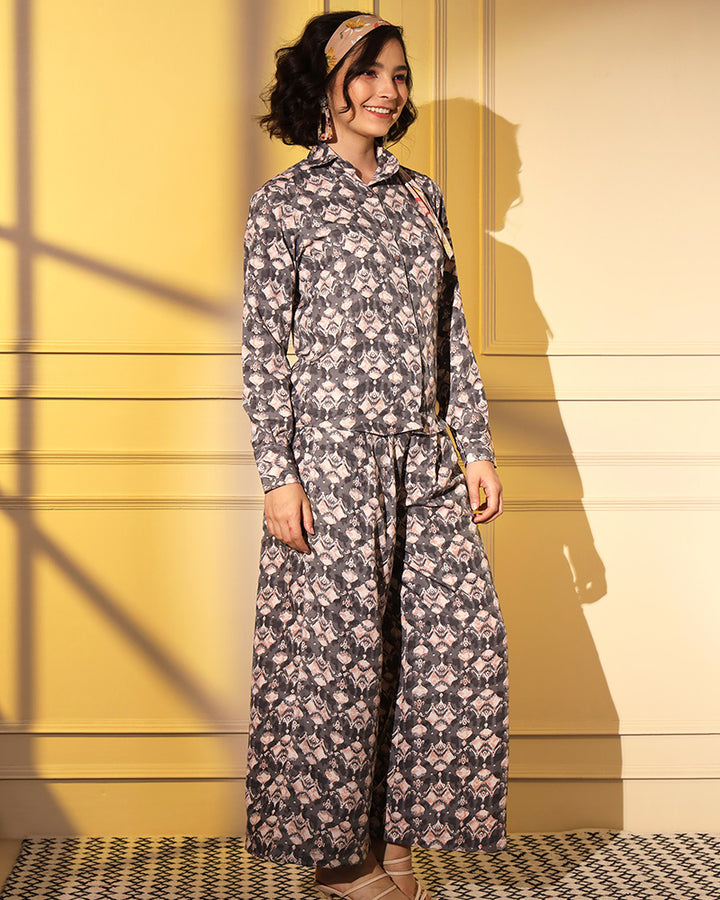 Grey Color Crape Silk Co-Ord Set