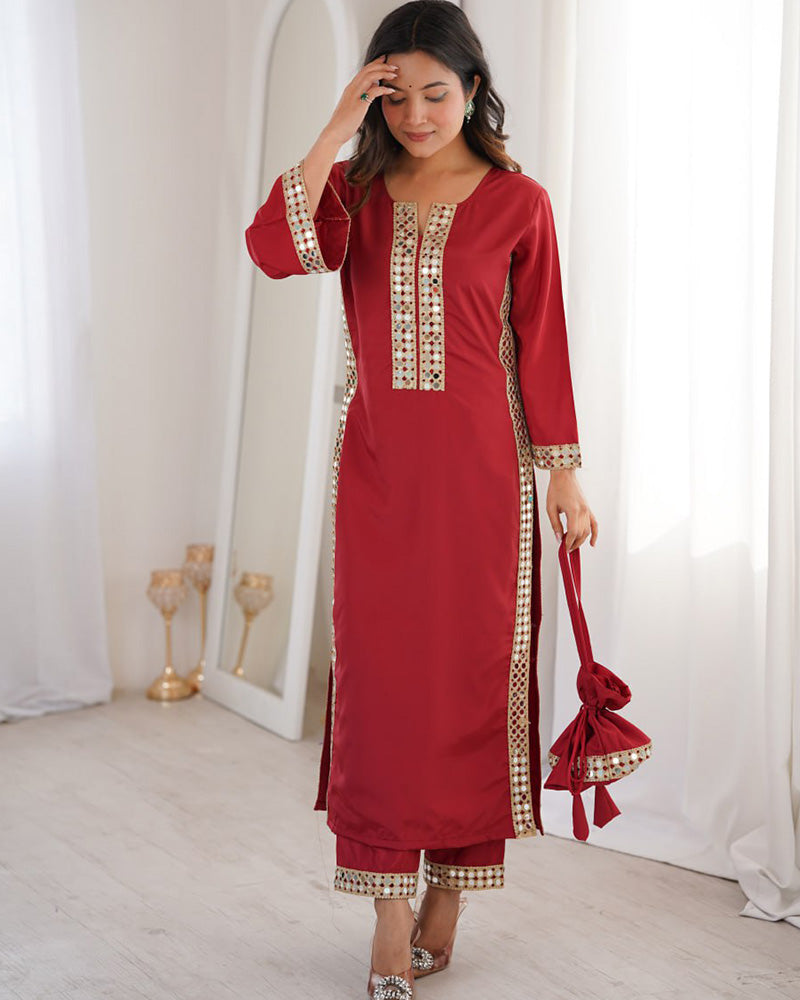 Maroon Color Natural Crape Kurti Suit