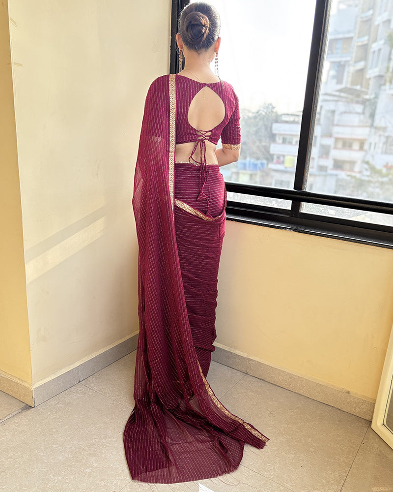 Maroon Color Pure Viscose Georgette Saree