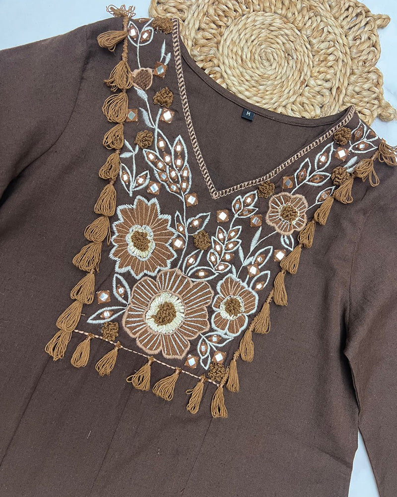 Brown Color Khadi Cotton Co-Ord Set