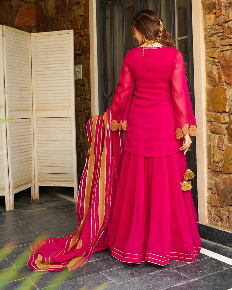 Rani Pink Color Faux Georgette Plazzo Suit