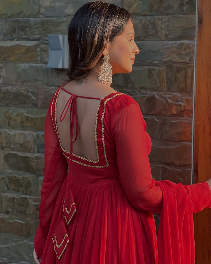Red Color Georgette Blooming Anarkali Suit