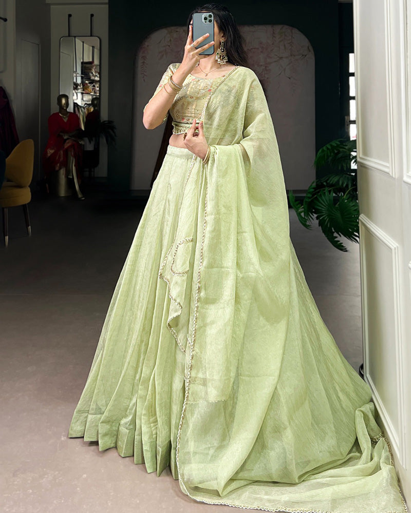 Pista Green Color Allen Crush Lehenga Choli