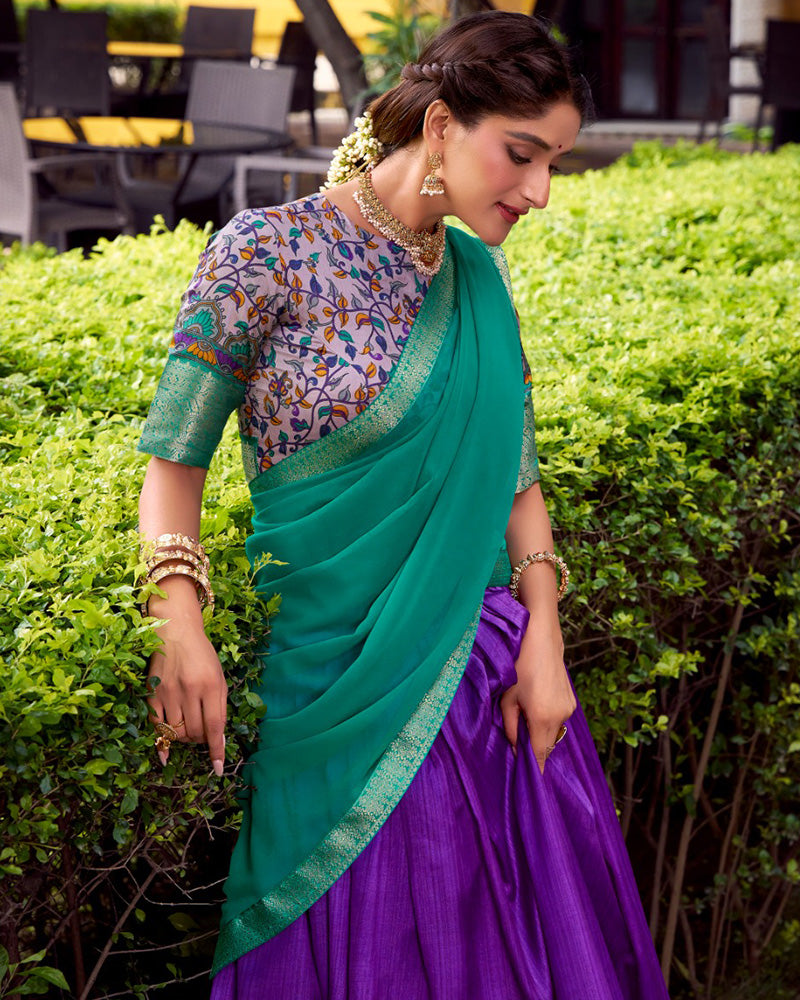 Purple Color Aastha Silk Printed Half Saree