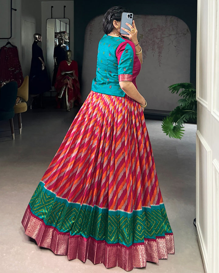 Red Color Tasar Silk Printed Zari Weaving Lehenga Choli