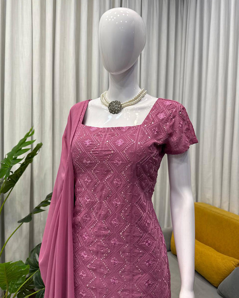 3 Color Faux Georgette Three Piece Kurti Suit