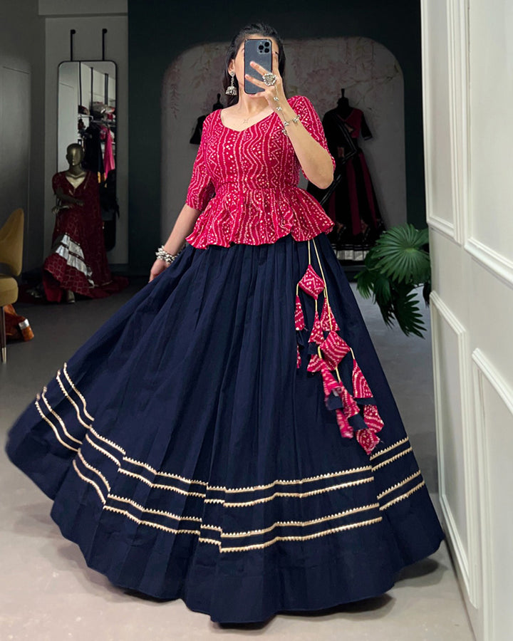 Navy Blue Color Cotton Plain Navratri Lehenga Choli