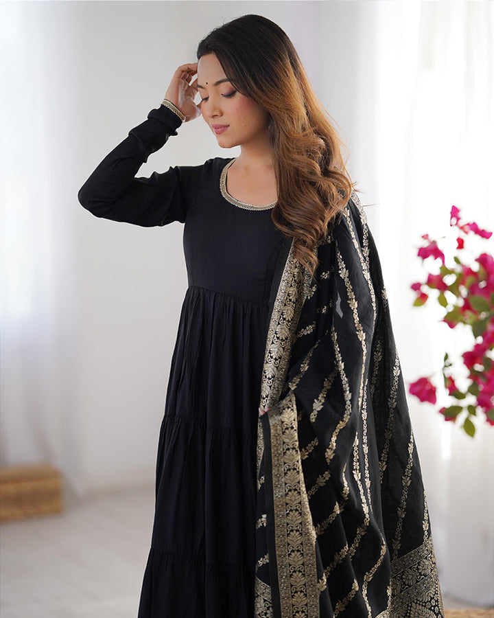 Black Color Chanderi Silk Layer Style Anarkali Suit