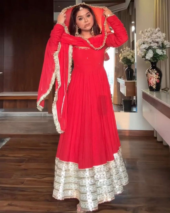 Red Color Georgette Sequence Embroidered Gown