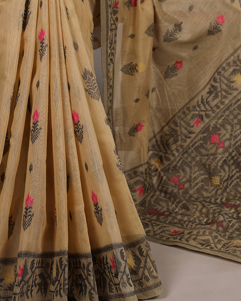 Yellow Color Thread Weaving Poly Cotton Saree