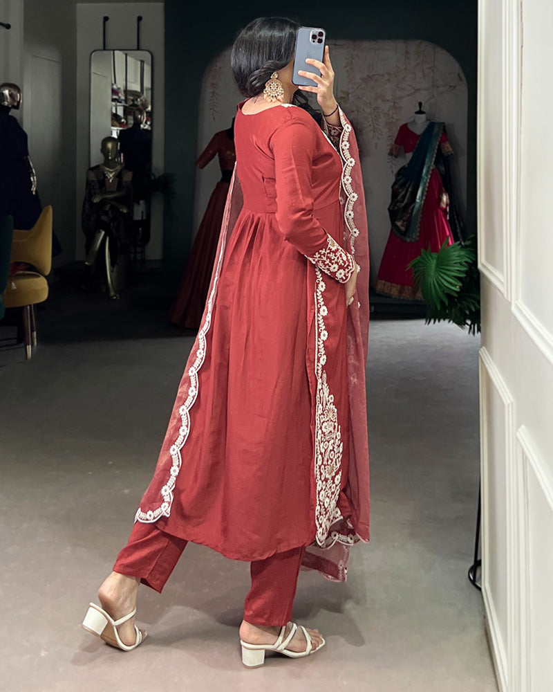 Elegant Rust Orange Maska Cotton Salwar Suit