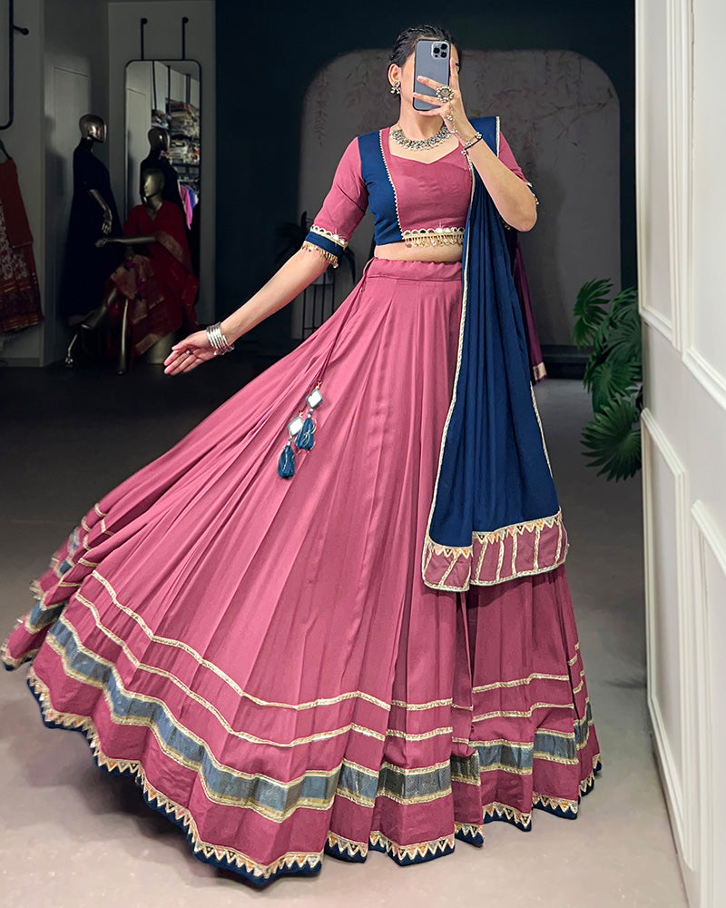 Classic Dusty Pink Color Pure Rayon Navratri Lehenga Choli