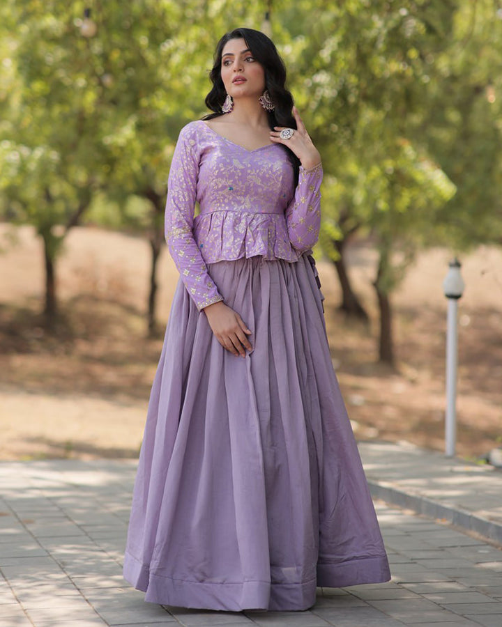 Designer Lavender Color Vichitra Shimmer Crop Top Lehenga Choli