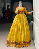 Designer Mustard Color Polyster Viscose Chanderi Gown
