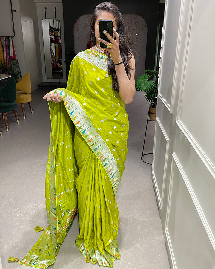 Designer Parrot color Pure Viscose Saree