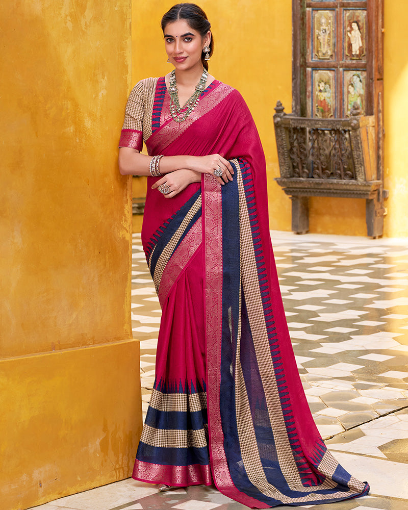 Pink Color Poly Cotton Printed Saree