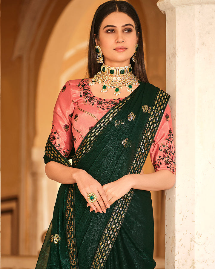 Green Color Chinnon Sequence Saree