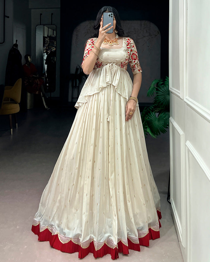 Off-White Color Chocolate Silk Embroidered Lehenga Choli