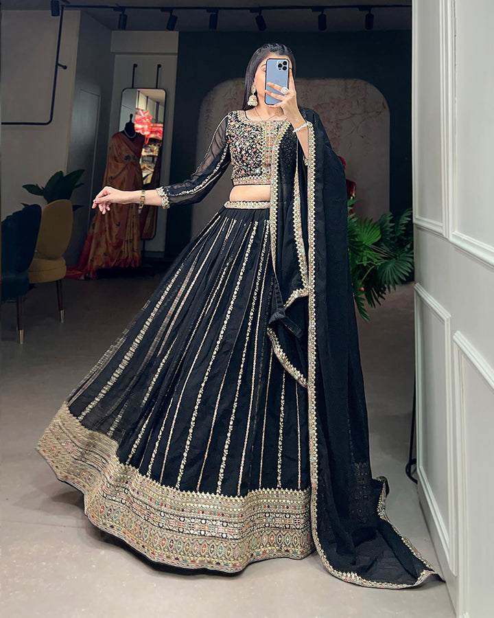 Black Color Sequence Embroidery Georgette Lehenga Choli