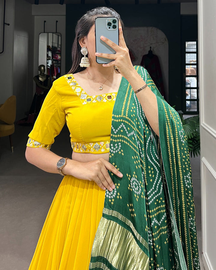 Yellow Color Georgette Lehenga Choli With Gaji Silk Dupatta