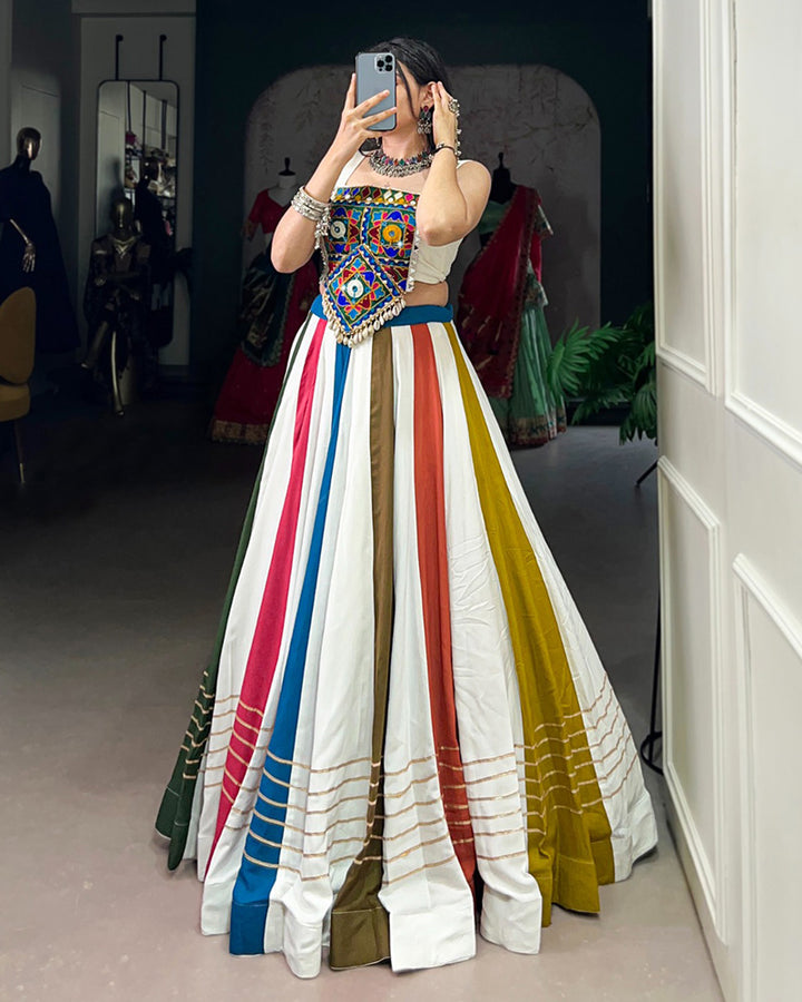 White Color Rayon Navratri Lehenga Choli