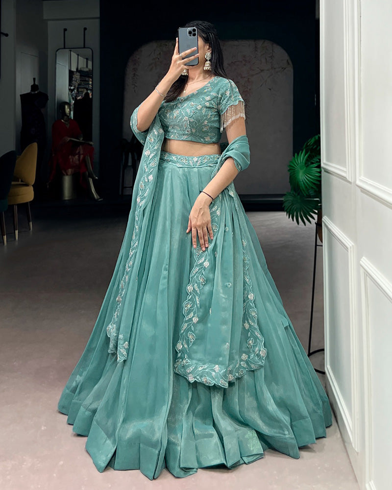 Sky Blue Color Gold Coin Embroidered Lehenga Choli