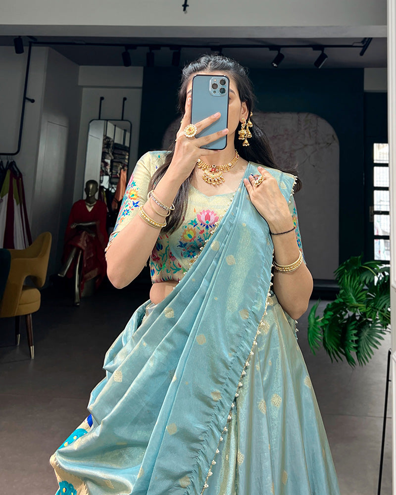 Sky Blue Color Shimmer Silk Lehenga Choli