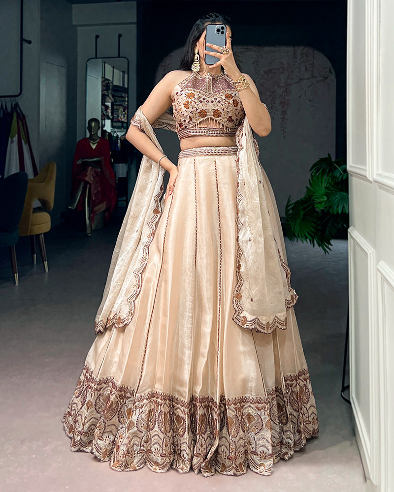 Cream Color Spider Crush Embroidered Lehenga Choli