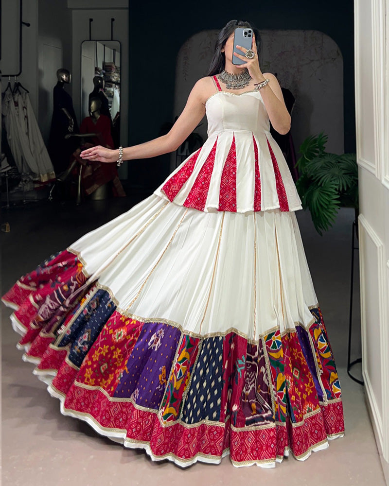 White And Red Panelled Navratri Special Lehenga Choli