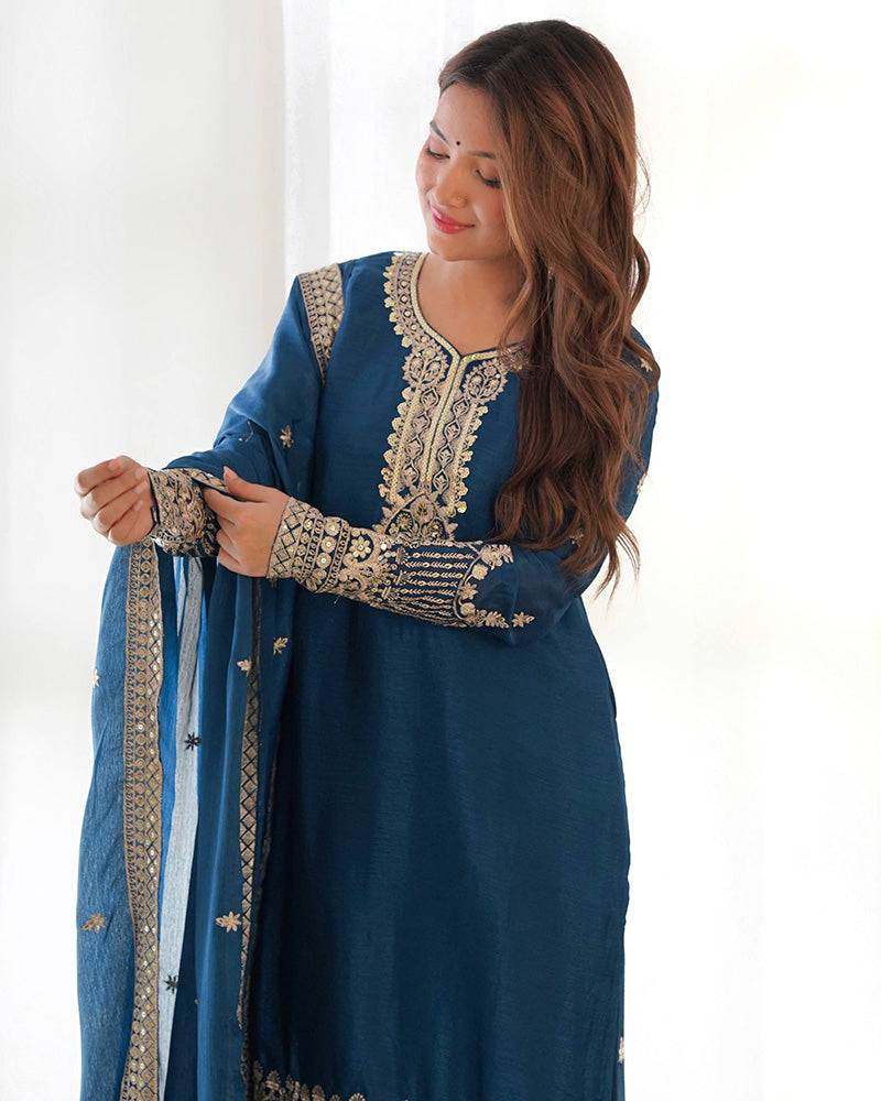 Morpich Color Pure Chinon Silk Three Piece Kurti Suit