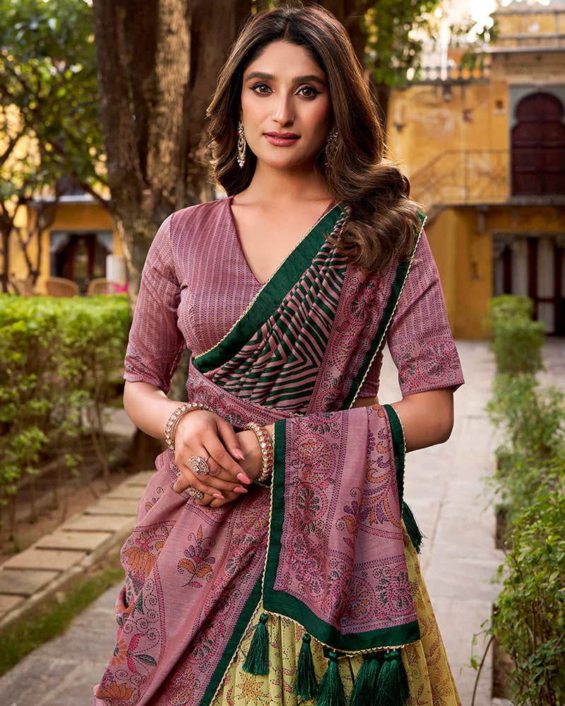 Dusty Mauve Color Vichitra Silk Printed Lehenga Choli