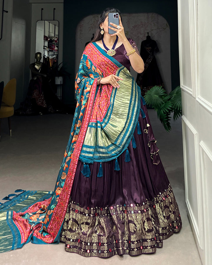 Wine Color Gaji Silk Lehenga Choli