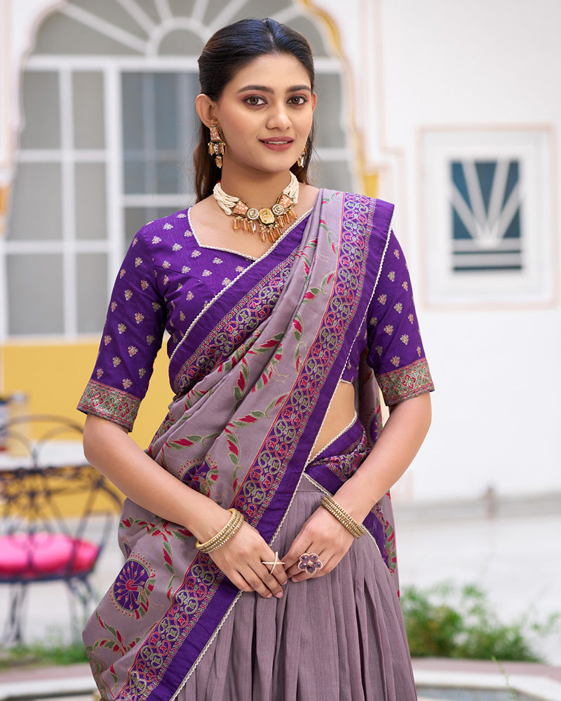 Purple Color Tasar Silk Printed Sparkle Lehenga Choli