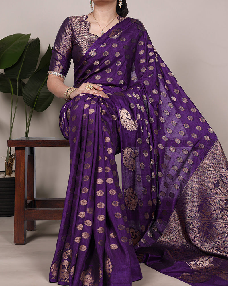 Purple Color Roop Silk Zari Weaving Saree