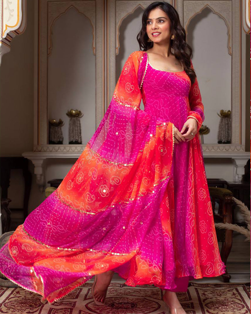 Multi Pink Color Georgette Digital Print Anarkali Suit