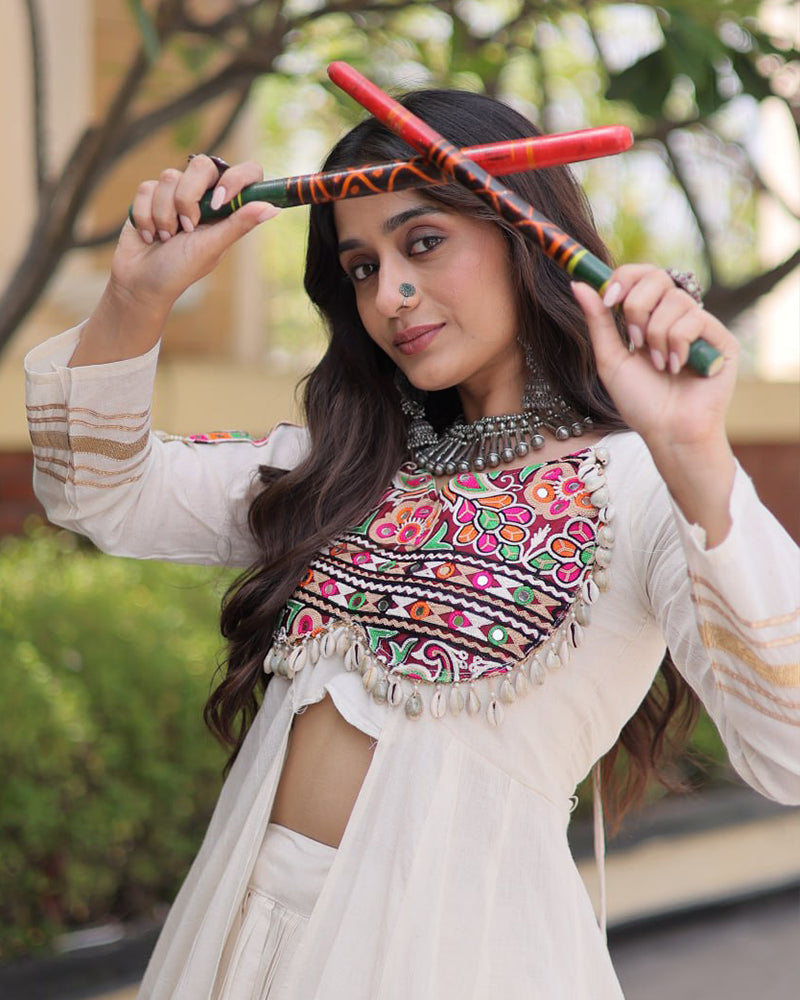 Four Color Traditional Kora Cotton Navratri Lehenga Choli