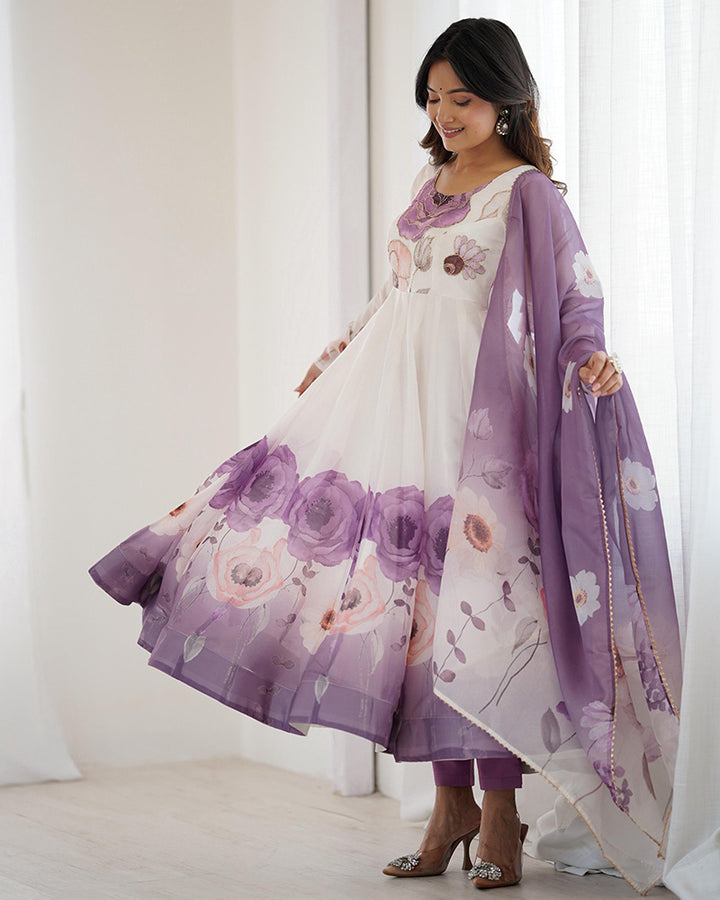 Violet Color Organza Silk Three Piece Anarkali Suit