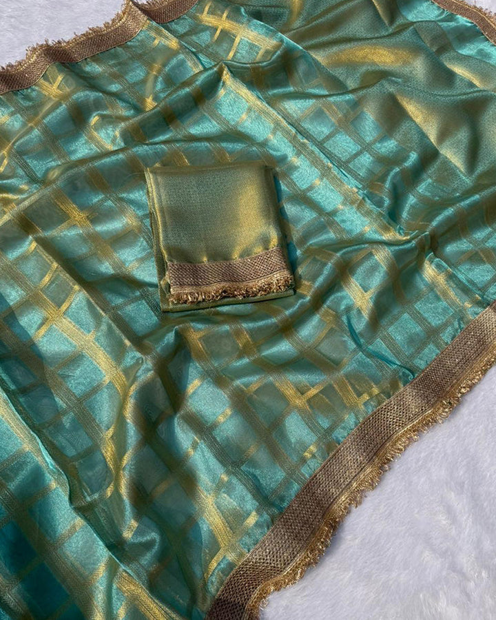 Sky Blue Color Banarasi Gharchola Tissue Silk Saree