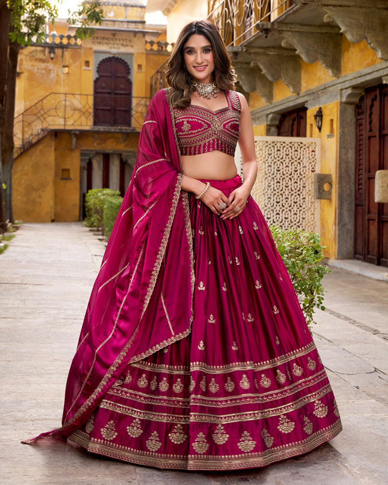 Magenta Pink Color Rangoli Silk Embroidered Lehenga Choli