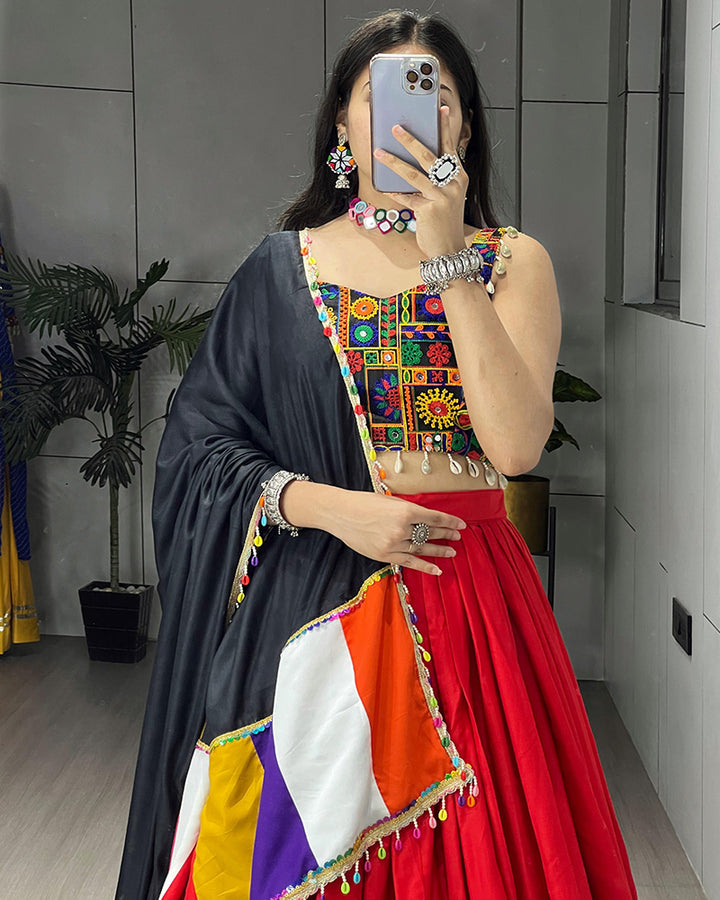 8 Multi Color Designer Pure Rayon Cotton Gamthi Work Navratri Lehenga Choli