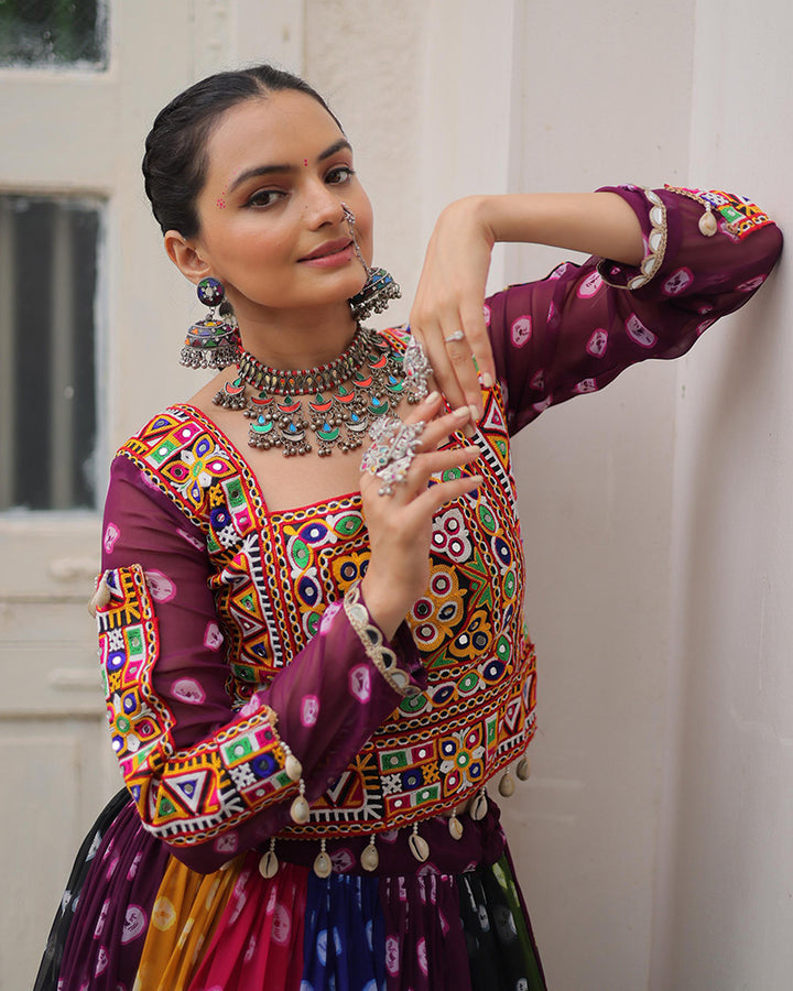 Multi Color Georgette Gamthi Emblished Navratri Lehenga Choli (Copy)